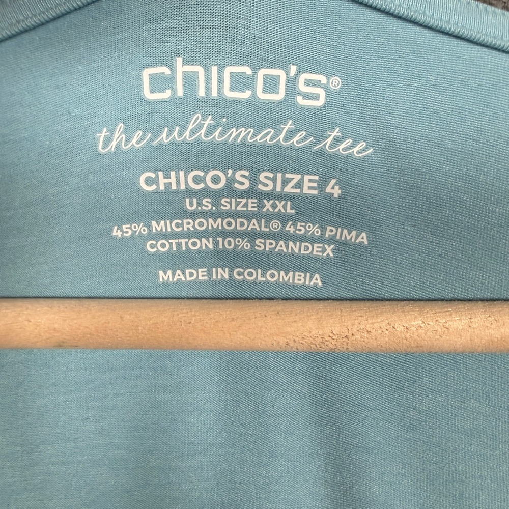 Chico's Size 4 US XXL The Ultimate Tee Coral Blue Cotton Blend Touch of Cool - Picture 4 of 8